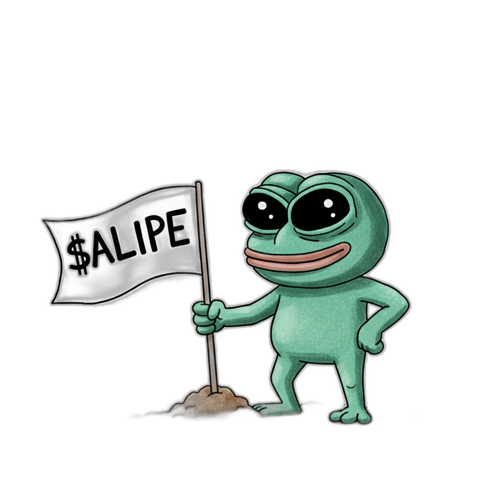 Alien Pepe planting a $ALIPE flag