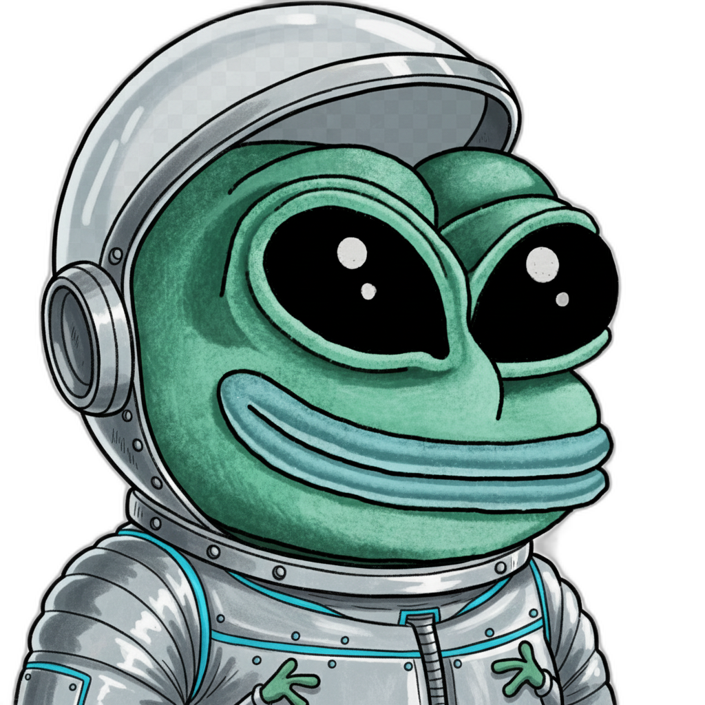 Alien Pepe in chrome spacesuit